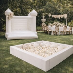 Alquiler pack Castillo hinchable blanco y piscina blanca eventos Madrid Alquiler Castillo hinchable y piscina blanca eventos Madrid